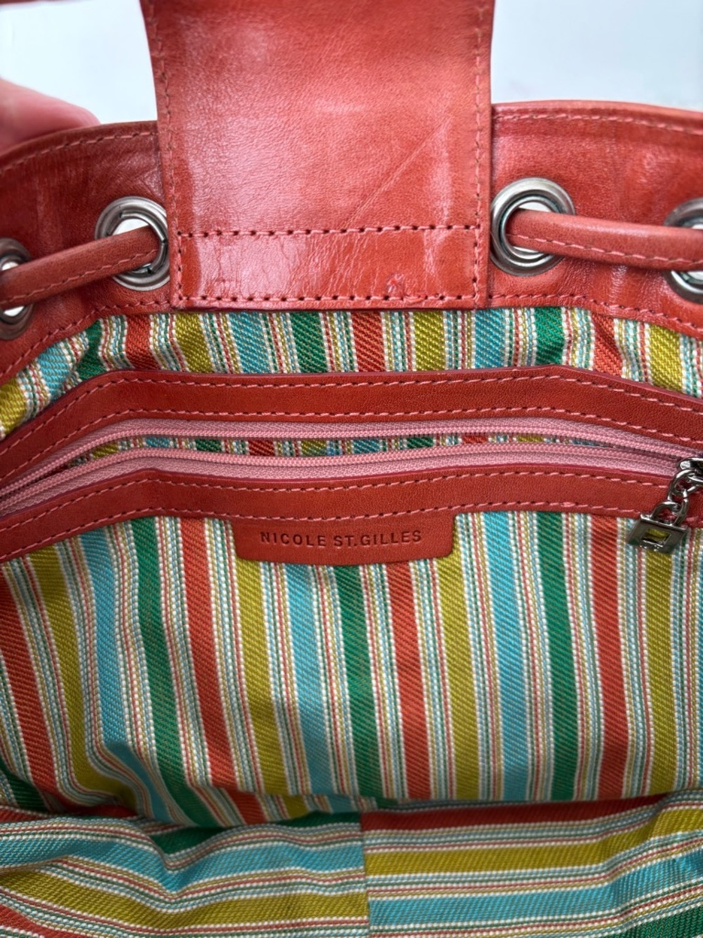 Nicole St Gilles Paris Leather Bucket Bag Rust Orange vintage crossbody - Picture 8 of 9